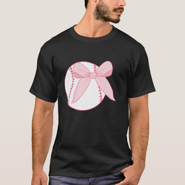 Coquette Bow Baseball Girls Women Mama Mom Pink Gi T-Shirt (Front)