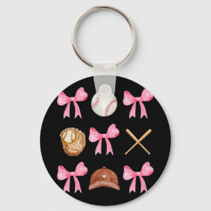 Coquette Bow Baseball Mama Baseball Mom Mothers Da Keychain