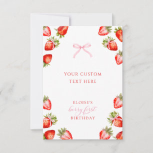 Coquette Bow Berry First Strawberry Birthday Note Card