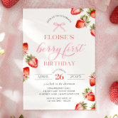 Coquette Bow Berry First Strawberry First Birthday Invitation | Zazzle