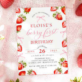 Coquette Bow Berry First Strawberry First Birthday Invitation