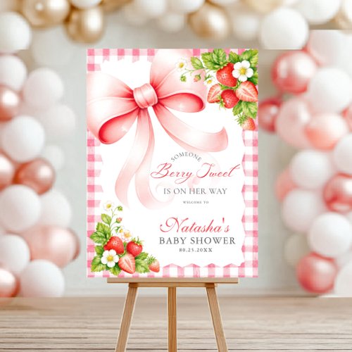 Coquette Bow Berry Sweet Baby Shower Welcome Sign
