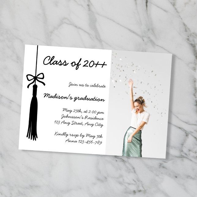 Coquette Bow Black & White Photo 2026 Graduation Invitation (Coquette Bow Black & White Photo 2026 Graduation Invitation)