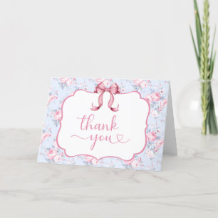 Coquette Bow Blank Inside Bridal Shower Letterpress Thank You Card