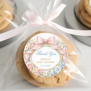 Coquette Bow Bloom Baby Shower Thank You Classic Round Sticker