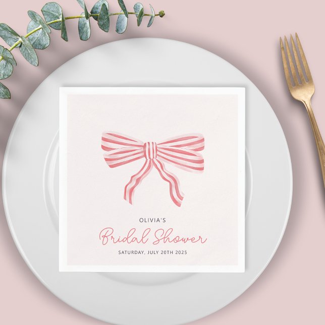 Coquette Bow Blush Bridal Shower Napkins (Coquette Blush Pink Bow Bridal Shower paper napkins. Matching invites available for bride to be. )