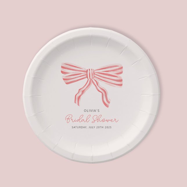 Coquette Bow Blush Bridal Shower Paper Plates (Coquette Bow Bridal Shower Blush Pink paper cup.  Matching invitations available for bride to be. )