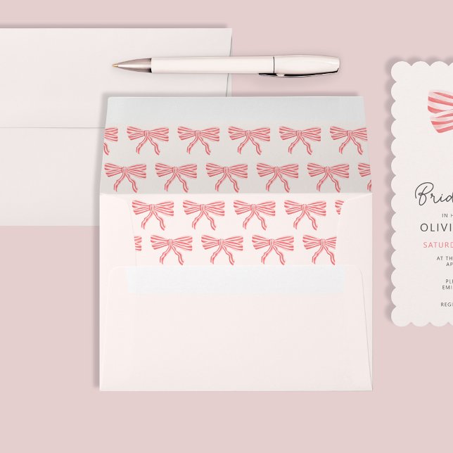 Coquette Bow Blush Pink Envelope (Blush Pink modern coquette bow lined envelope to match our bridal shower range.)