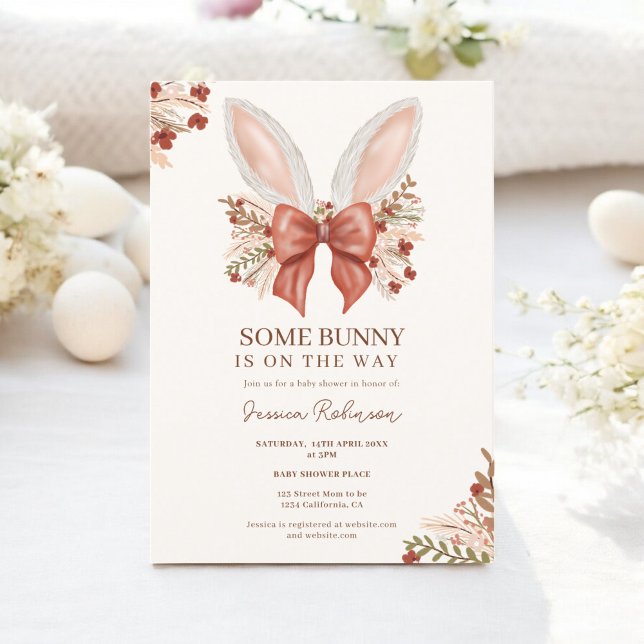 Coquette Bow Boho Bunny Ears Easter Baby Shower Invitation (Coquette Bow Boho Bunny Ears Easter Baby Shower Invitation)