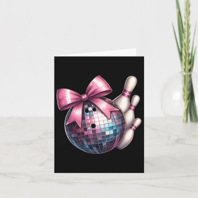 Coquette Bow Bowling Ll Pins Checkered Disco Bowle Card (Front)
