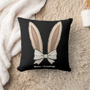 Coquette Bow Bunny Ears Cute Rabbit Happy Easter Throw Pillow