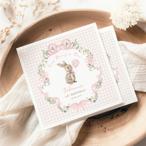 Coquette Bow Bunny Pink Gingham 1st Birthday Napkins