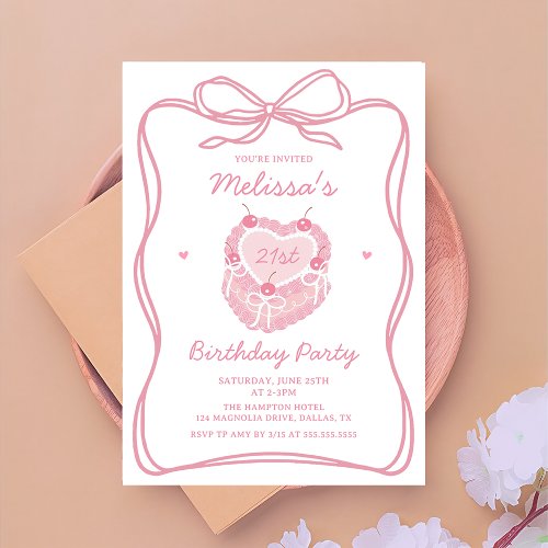 Coquette bow Cake birthday party invitation