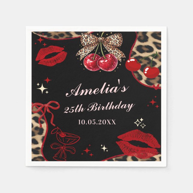 Coquette Bow Cheetah Birthday Party Napkins (Front)