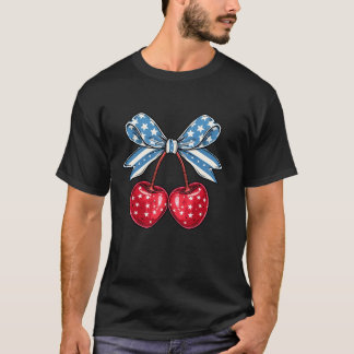 Coquette Bow Cherry 4th Of July USA American Patri T-Shirt