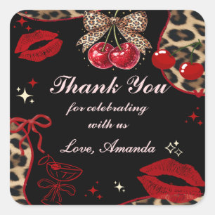 Coquette Bow Cherry Cheetah Birthday Sticker