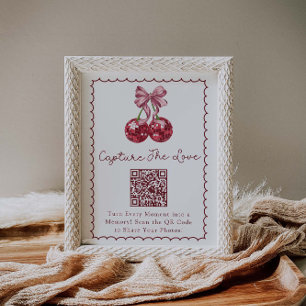 Coquette Bow Cherry On Top Bridal Shower Hashtag Poster