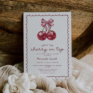 Coquette Bow Cherry On Top Bridal Shower Invitation