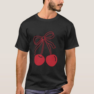 Coquette Bow Cherry Red Cherries Ribbon Pink Cute  T-Shirt