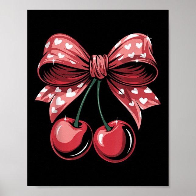 Coquette Bow Cherry Valentines Day Heart Women Gir Poster (Front)