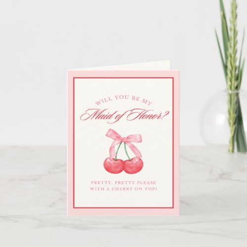 Coquette Bow Chic Cherry Maid of Honor Proposal Invitation