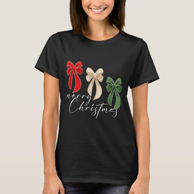 Coquette Bow Christmas Funny Retro Gift Tee Women, (Front)