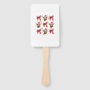 Coquette Bow Christmas Highland Cow Santa Cute Xma Hand Fan