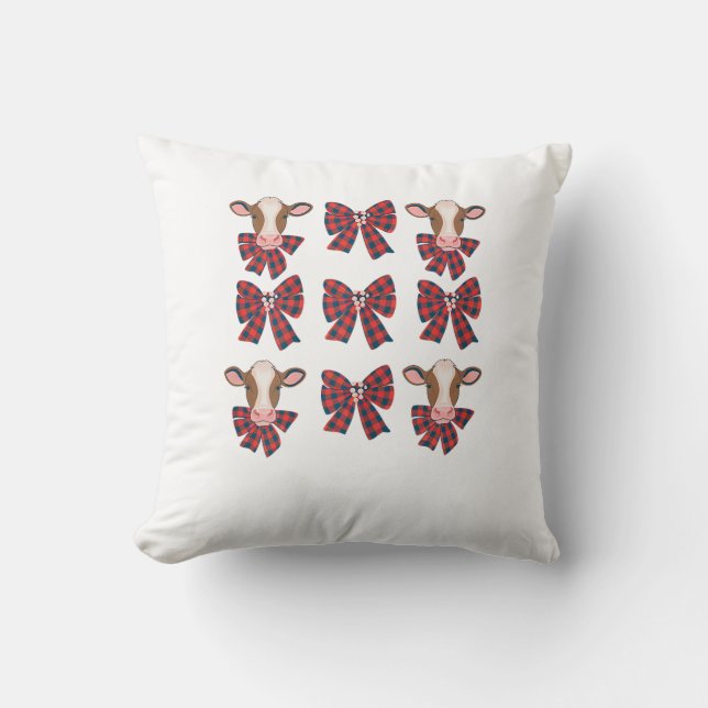 Coquette Bow Christmas Highland Cow Santa Cute Xma Throw Pillow (Front)