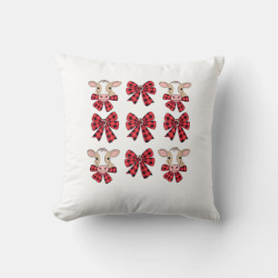 Coquette Bow Christmas Highland Cow Santa Cute Xma Throw Pillow