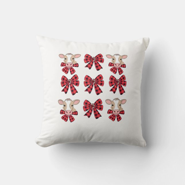 Coquette Bow Christmas Highland Cow Santa Cute Xma Throw Pillow (Front)