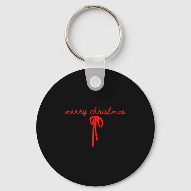 Coquette Bow Christmas Merry Christmas Xmas Family Keychain (Front)