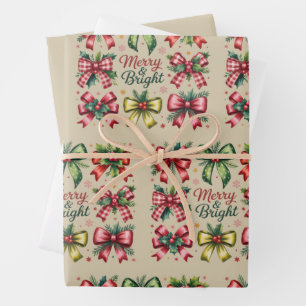 Coquette Bow Christmas  Santa Vintage Xmas Wrapping Paper Sheets