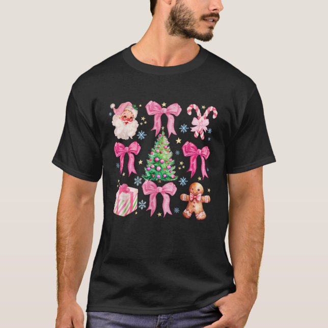 Coquette Bow Christmas Tree Coquette Bow Santa Can T-Shirt (Front)