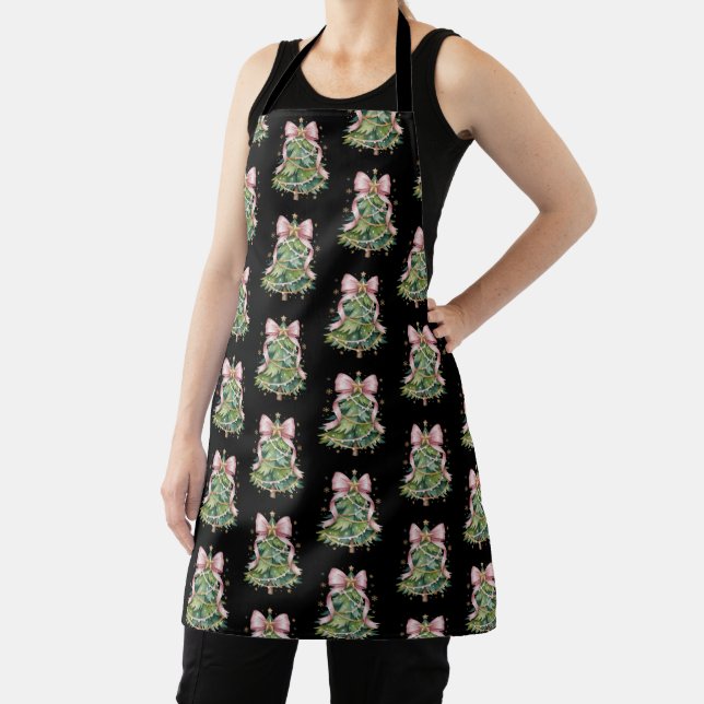 Coquette Bow Christmas Tree Holiday Girly Cute Apron (Insitu)