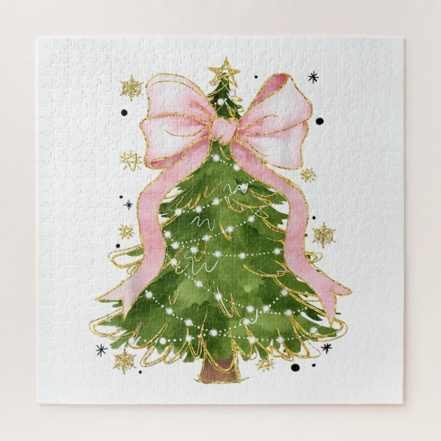 Coquette Bow Christmas Tree Holiday Girly Outfit W Jigsaw Puzzle (Vertical)