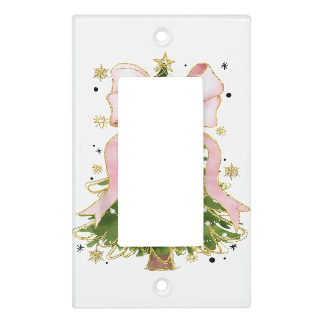 Coquette Bow Christmas Tree Holiday Girly Outfit W Light Switch Cover (Front)