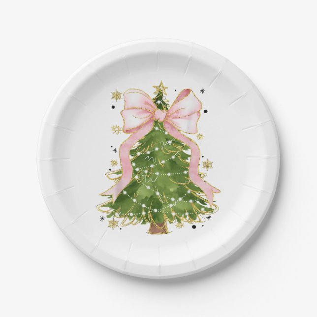 Coquette Bow Christmas Tree Holiday Girly Outfit W Paper Plates (Front)