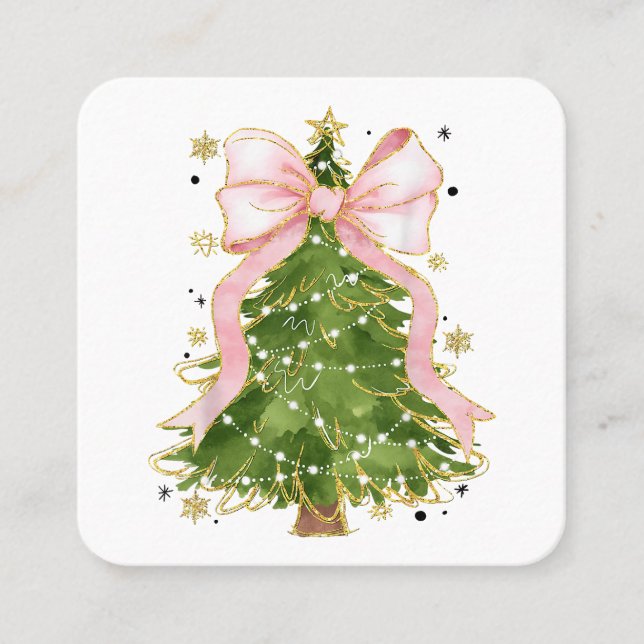 Coquette Bow Christmas Tree Holiday Girly Outfit W Square Business Card (Front)
