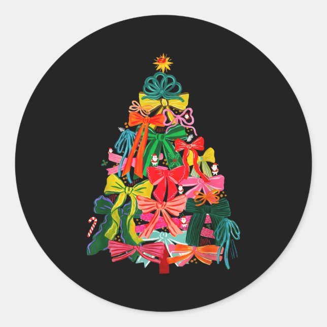 Coquette Bow Christmas Tree Preppy Christmas Girly Classic Round Sticker (Front)