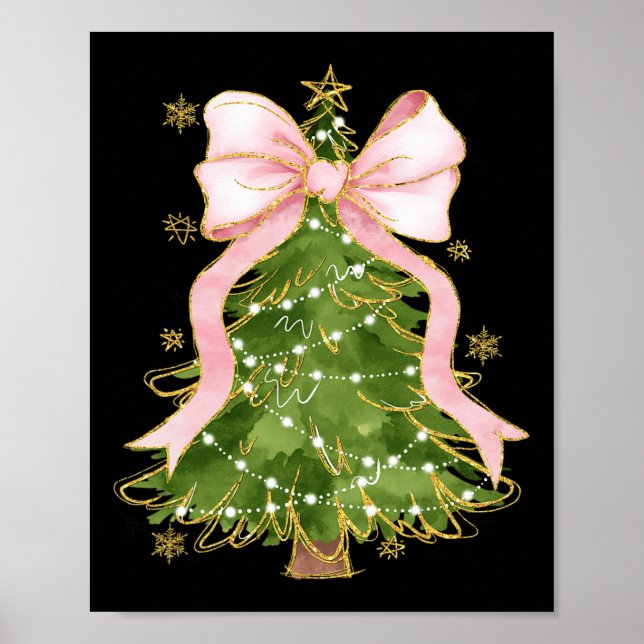 Coquette Bow Christmas Tree Xmas Holiday Girly Out Poster (Front)