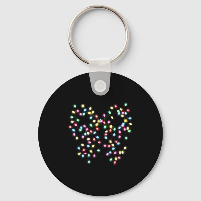 Coquette Bow Christmas Xmas Lights Pajamas Holiday Keychain (Front)