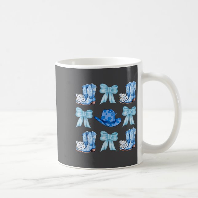 Coquette Bow Cowgirl Boots Blue Bows Hat Western R Coffee Mug (Right)