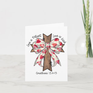 Coquette Bow Cross Valentines Day Jesus Bible Vers Card