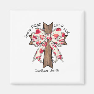 Coquette Bow Cross Valentines Day Jesus Bible Vers Magnet