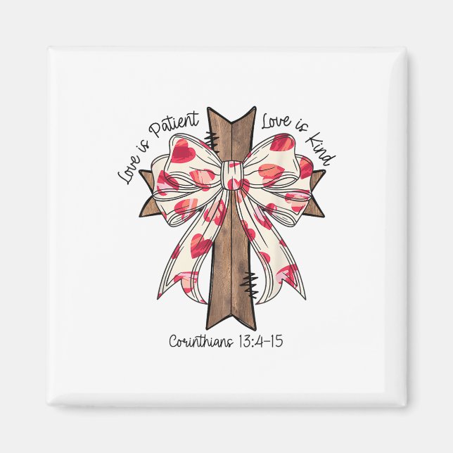 Coquette Bow Cross Valentines Day Jesus Bible Vers Magnet (Front)