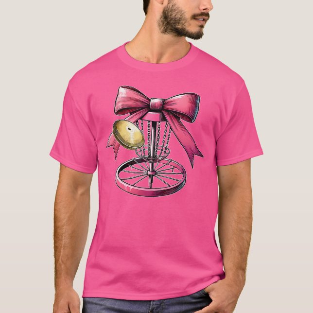 Coquette Bow Disc Golf Golfing Disc Golfer Basket  T-Shirt (Front)