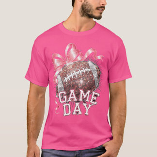 Coquette Bow Disco Funny Football Game Day Touchdo T-Shirt