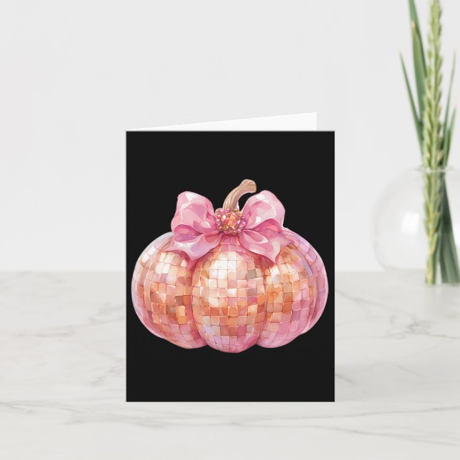 Coquette Bow Disco Pumpkin Fall Autumn Funny Hallo Card (Front)