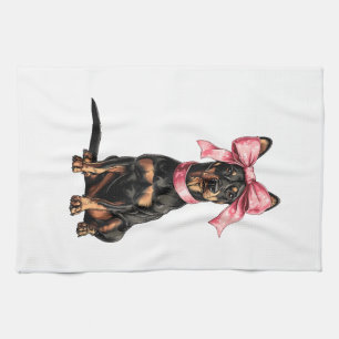 Coquette Bow Doberman Dog Mom Girl Pink Kitchen Towel