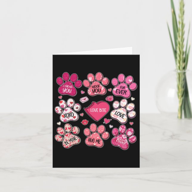 Coquette Bow Dog Paw Print Heart Valentine Dog Mom Card (Front)